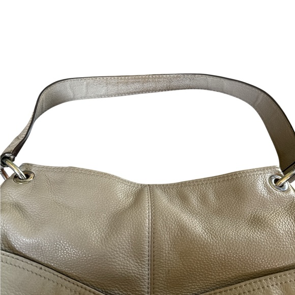 Michael Kors "Layton" Light Gray Pebbled Leather Shoulder Bag Multi Pocket - Picture 11 of 12